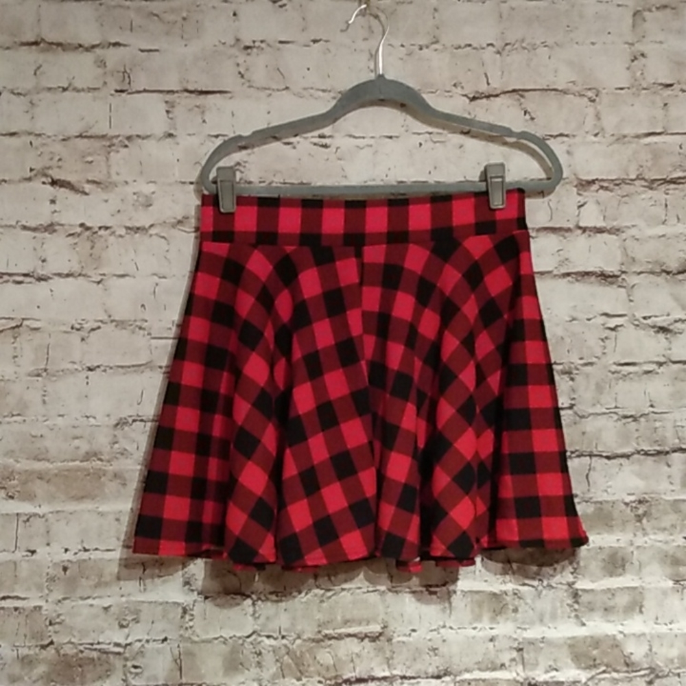 Red and Black Tartan Print Skater Skirt